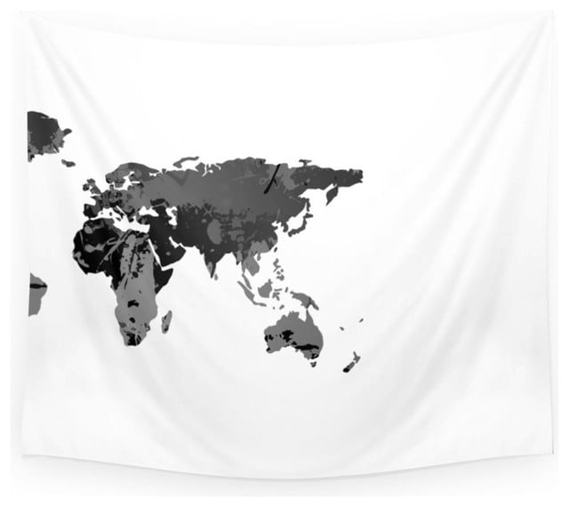 Black and white world map tapestry