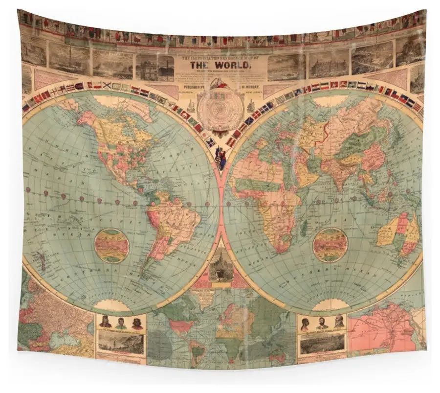 Vintage map tapestry