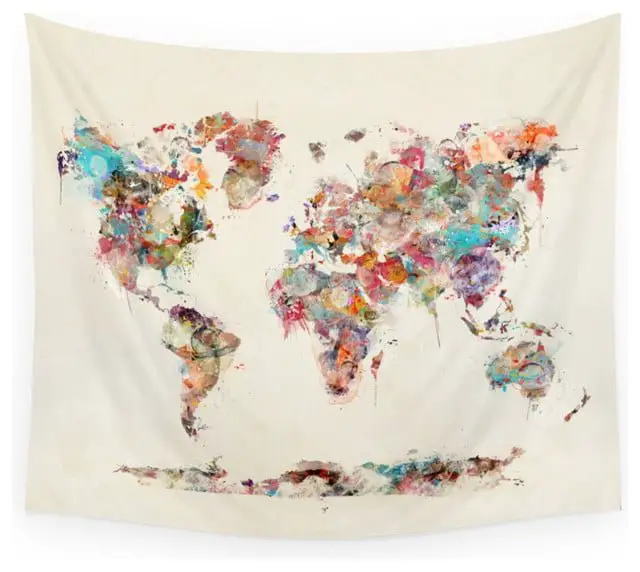 Watercolor world map tapestry