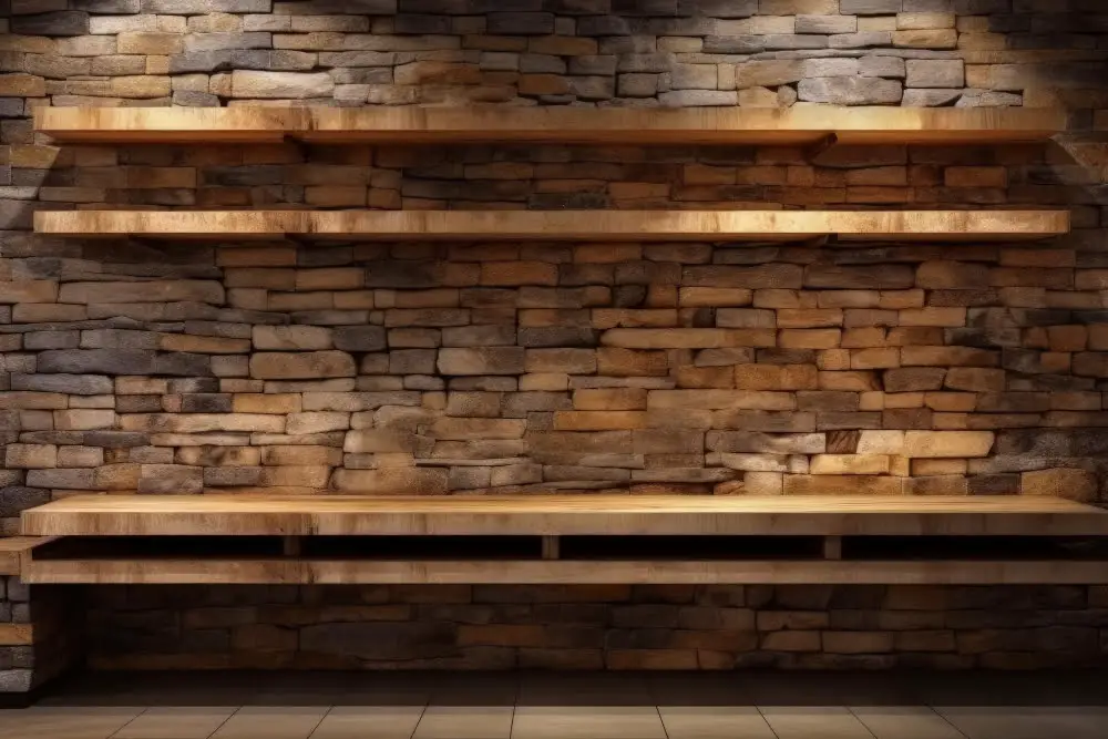 Bookshelves In Stone Wall