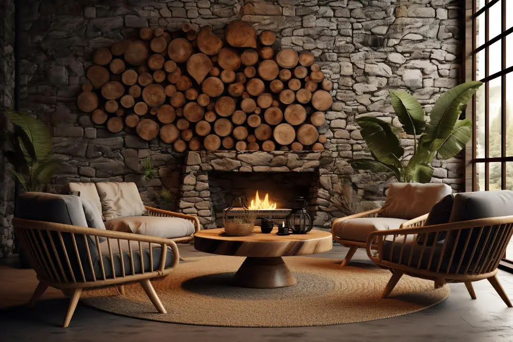 Natural Stone Fireplace Accent Wall