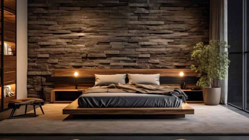 Stacked Stone Accent Wall in the Bedroom