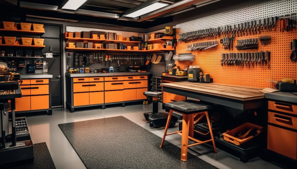 garage Workbench With Built-in Shelves