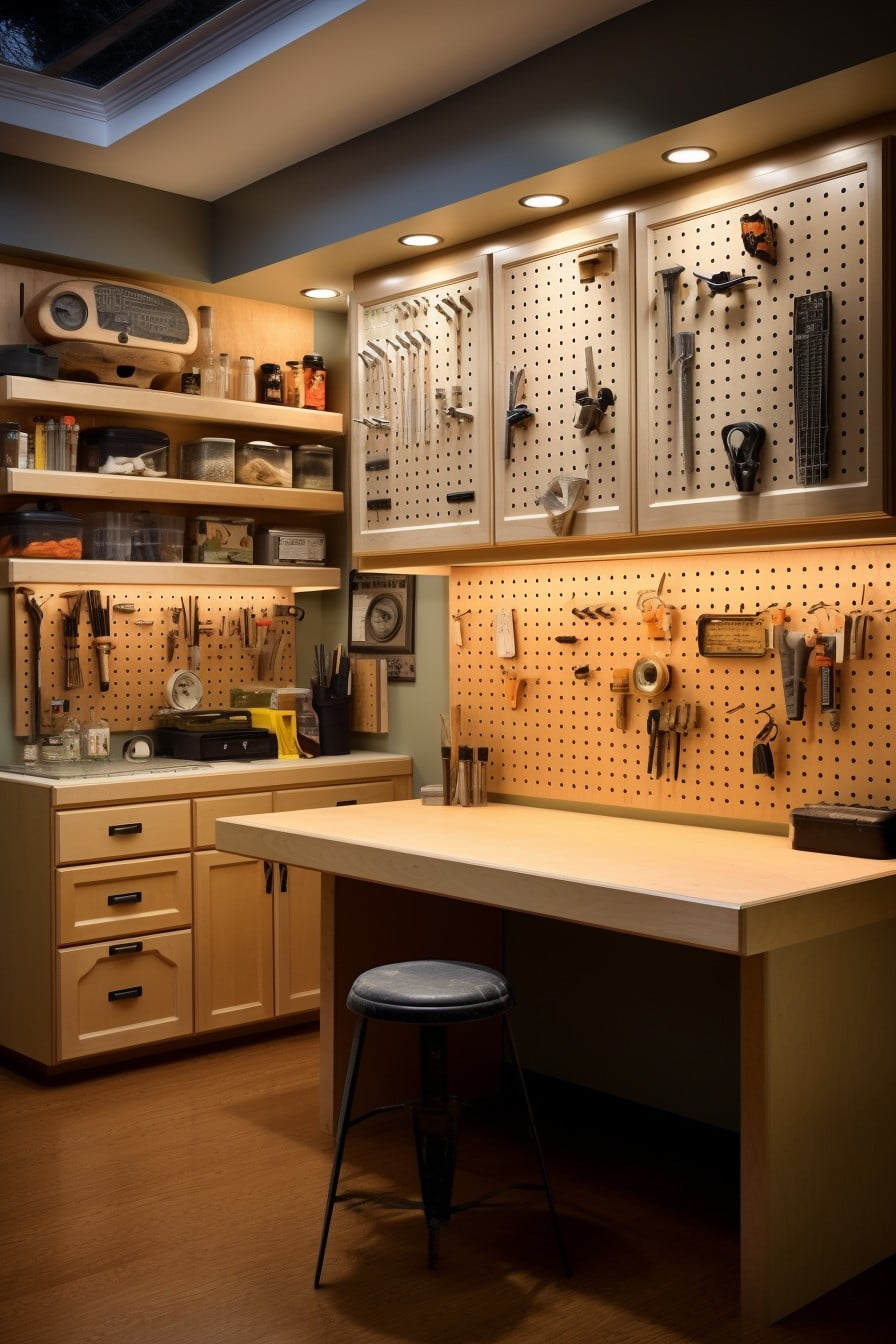 cabinets combined with pegboards