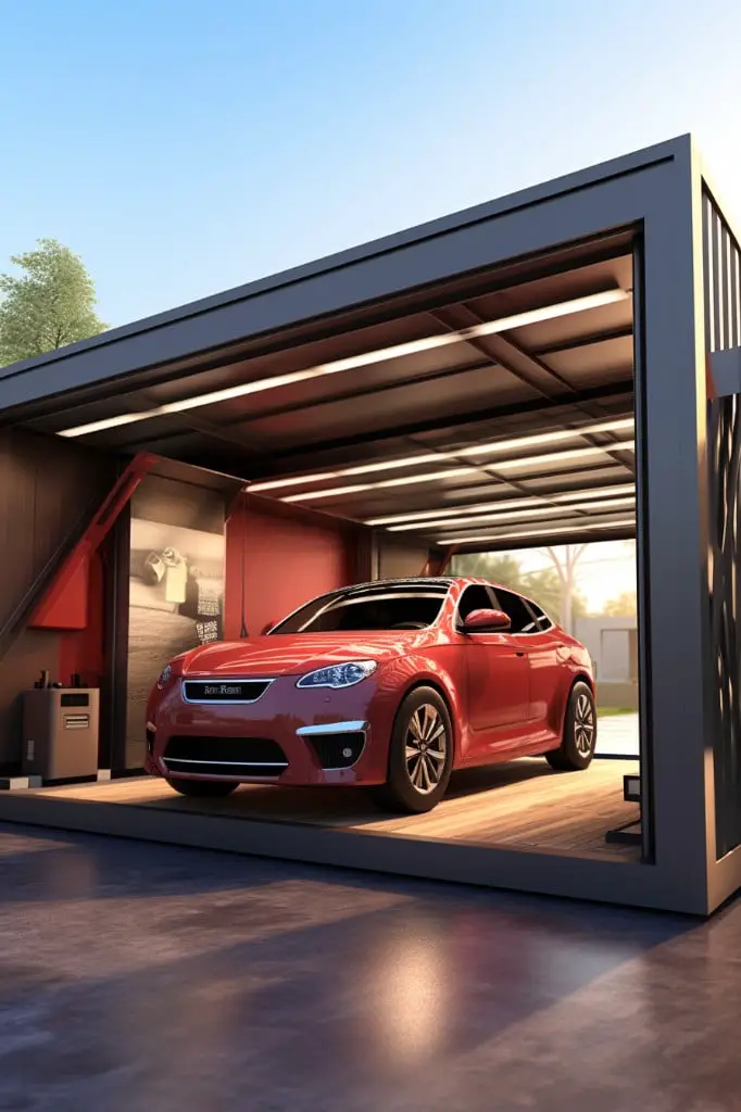 container converted to a carport with open sides