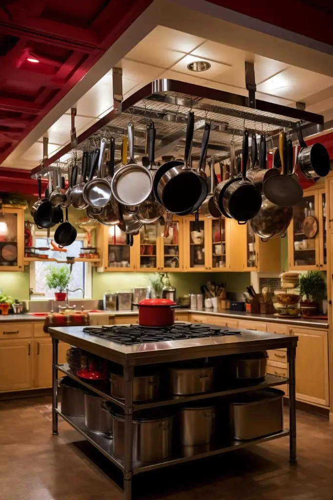 hang pot holders from the ceiling for easy access