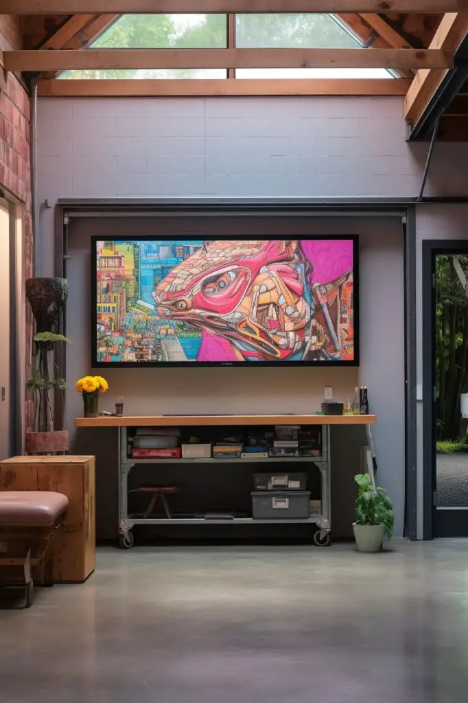 hidden tv behind artwork