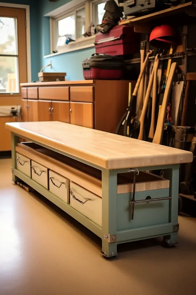 mobile bench with storage underneath