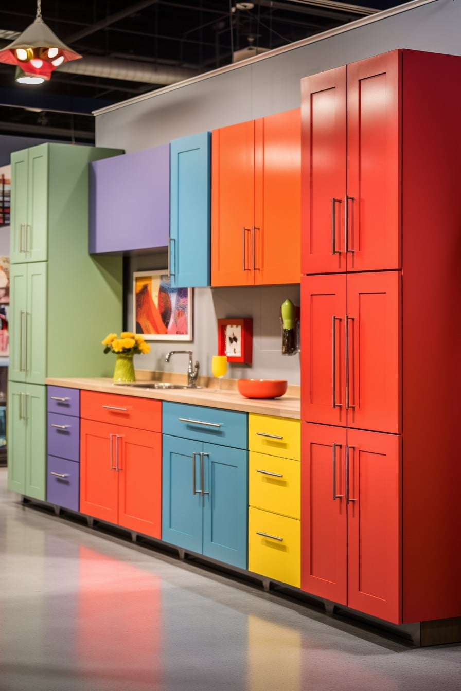 multicolored cabinets for categorizing items