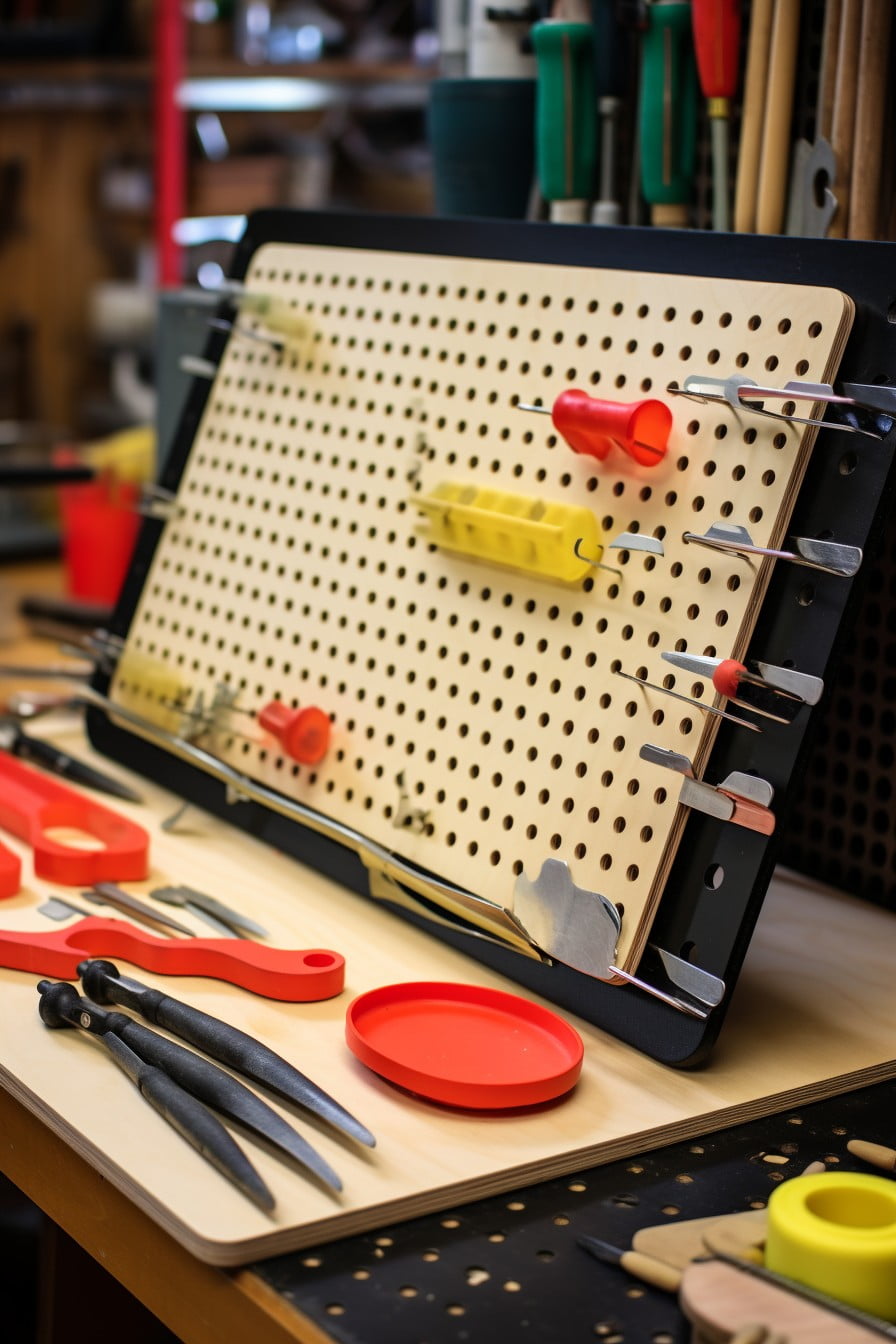 pegboard with a parts organizer tray
