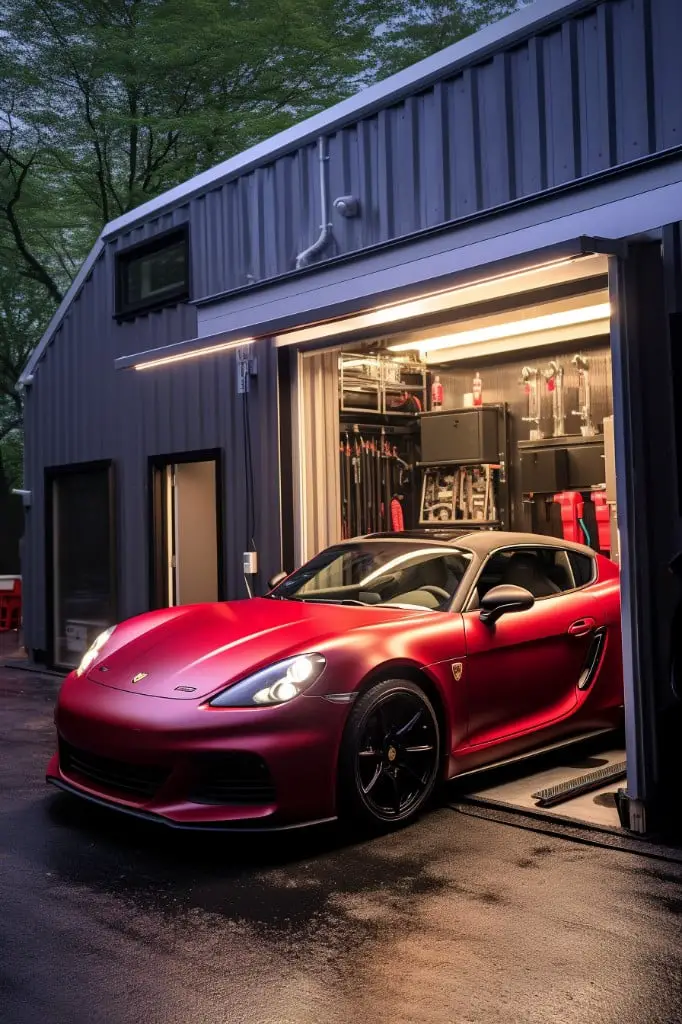 single container transformed into a compact one car garage