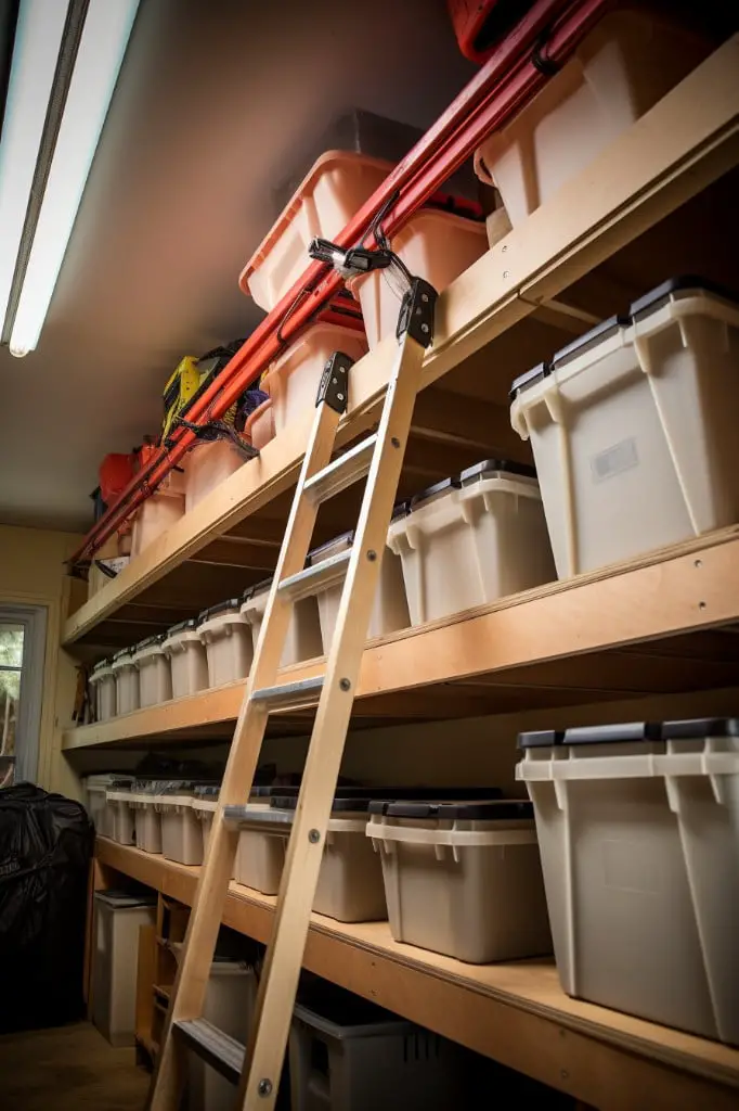 sliding bin ladder storage