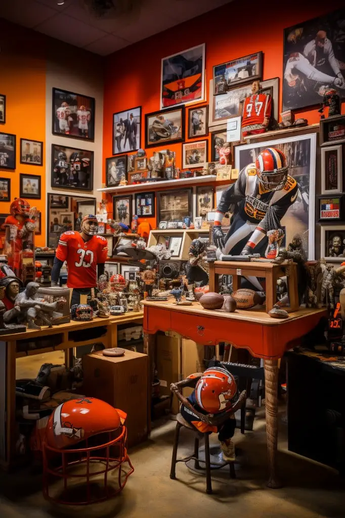 sports memorabilia display