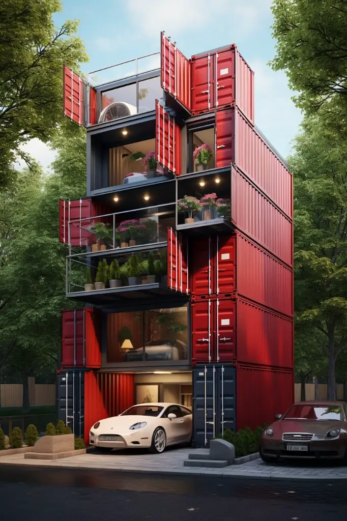 stacked shipping containers for a multi level garage