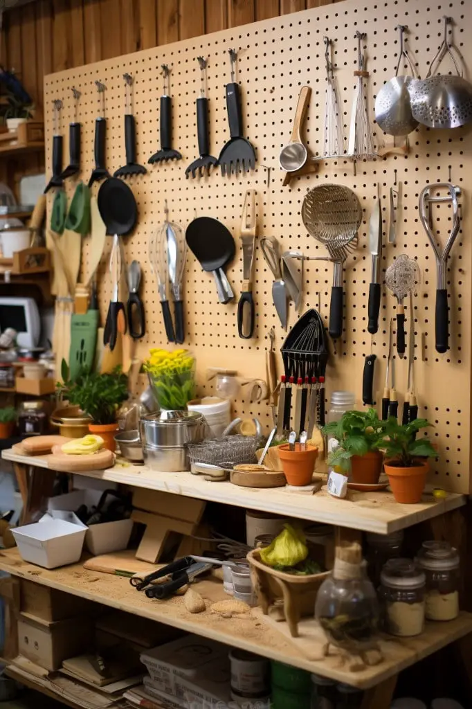 use pegboards for hanging small tools and utensils