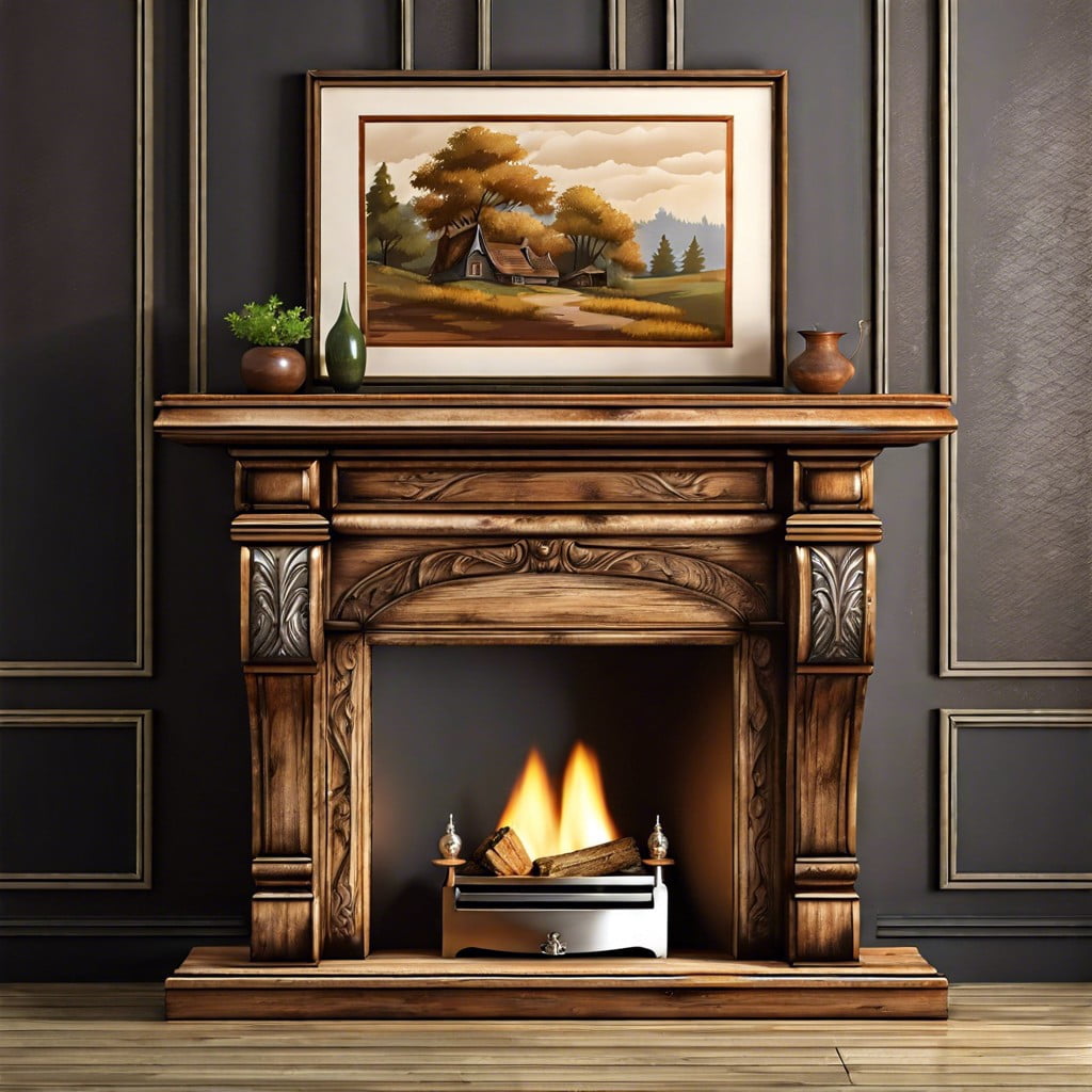 aged wood fireplace mantel