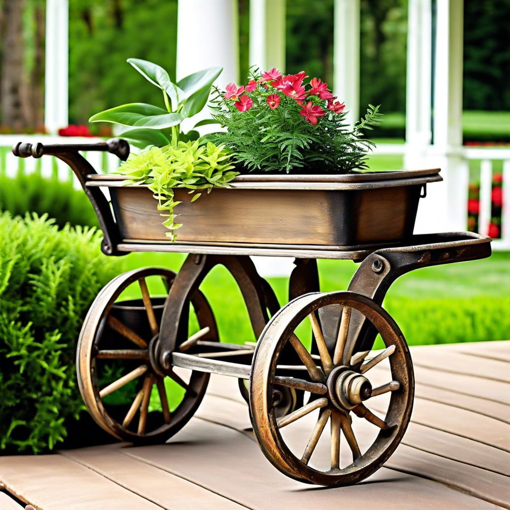 antique carts as plant stands