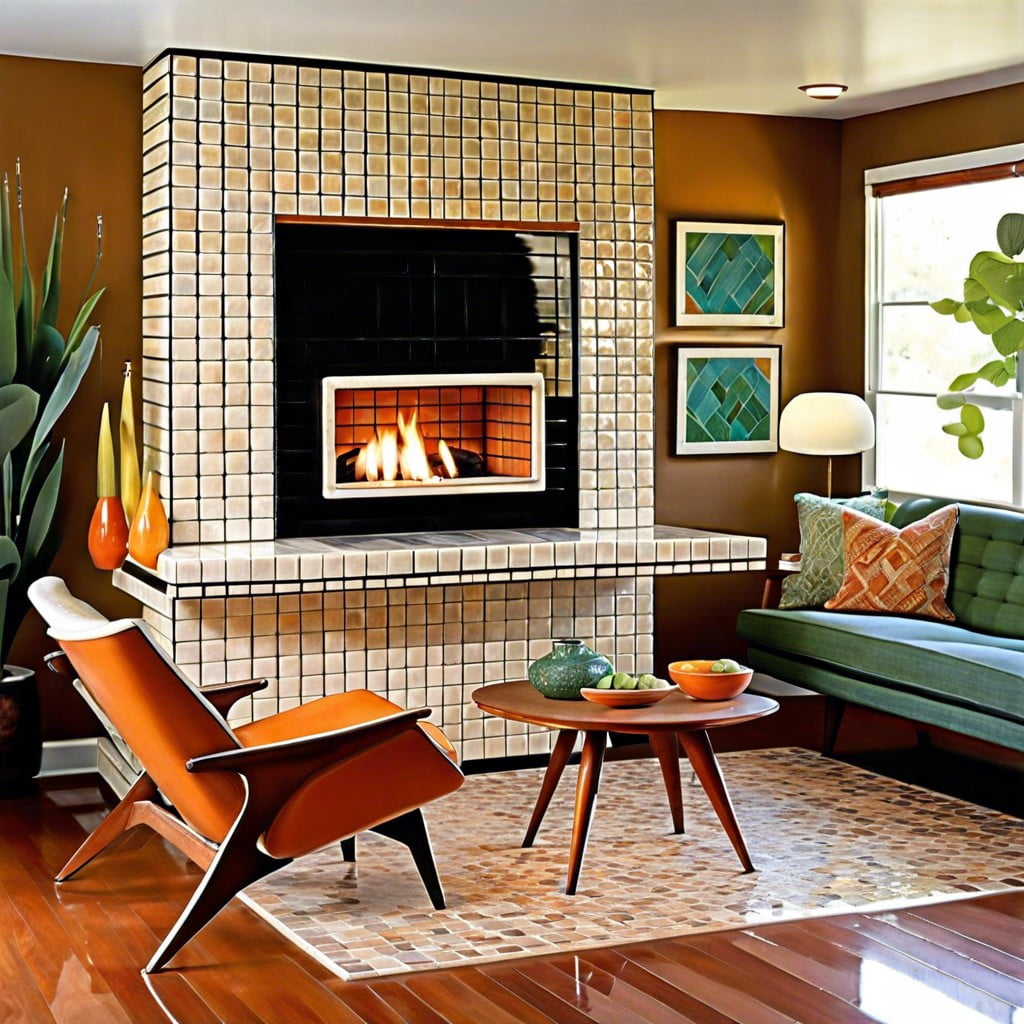 ceramic tile mid century fireplace inspirations