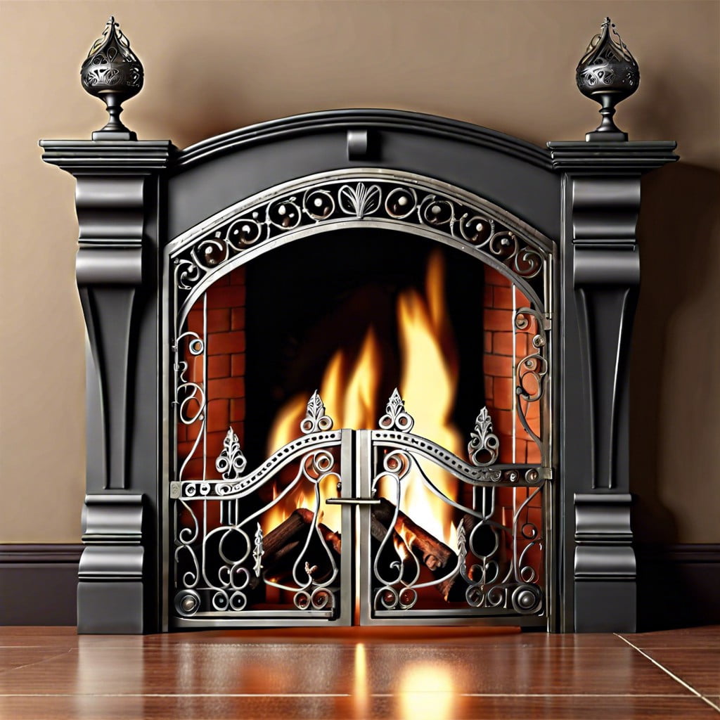 fireplace with iron gate