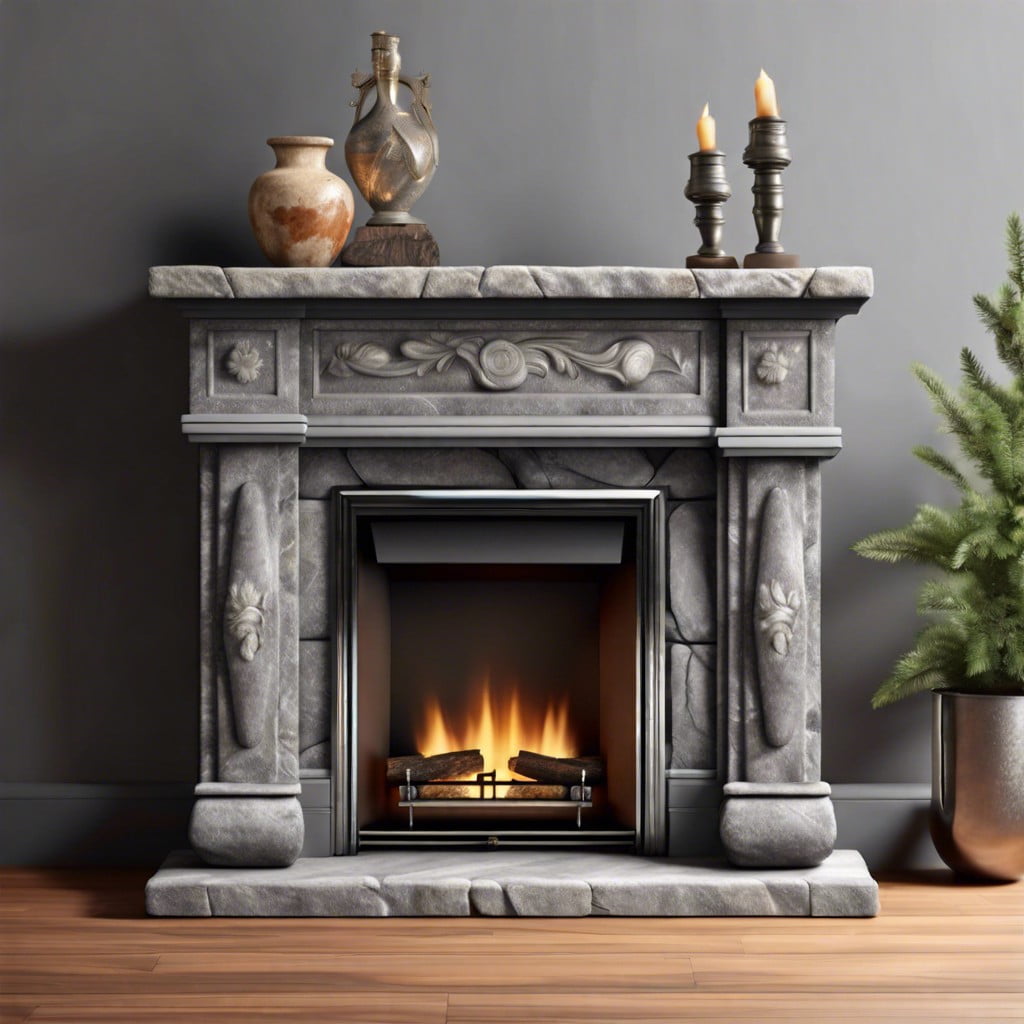 grey stone fireplace