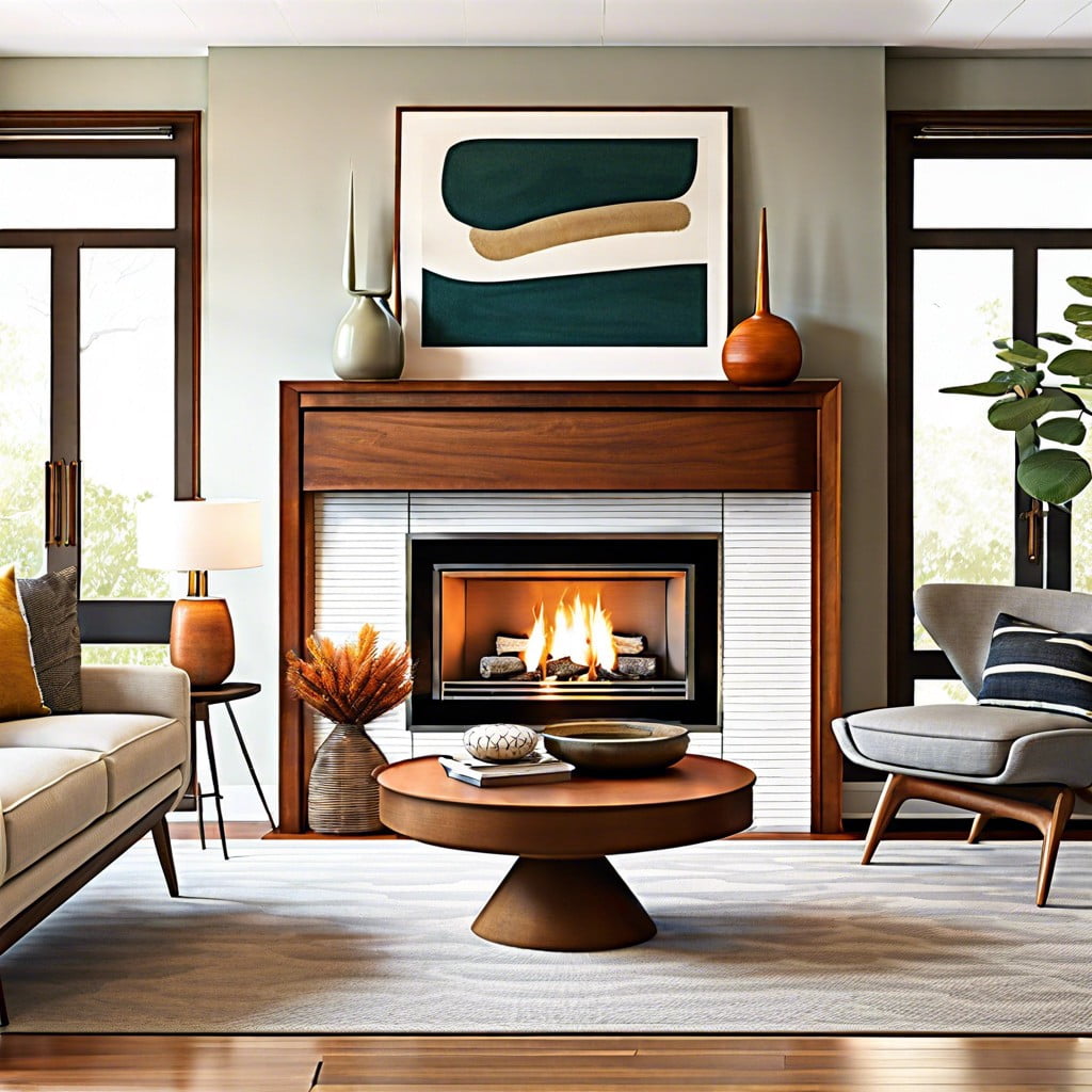mid century fireplace mantel decor ideas