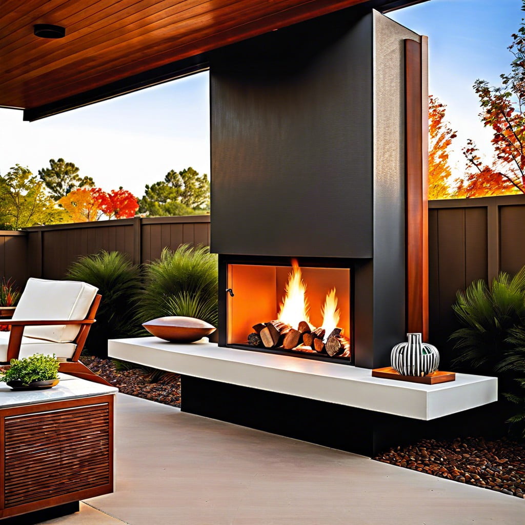 mid century modern outdoor fireplace ideas