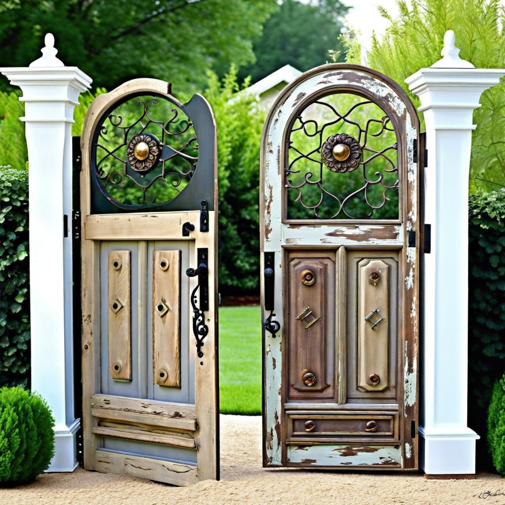 repurposed antique doors as garden gates