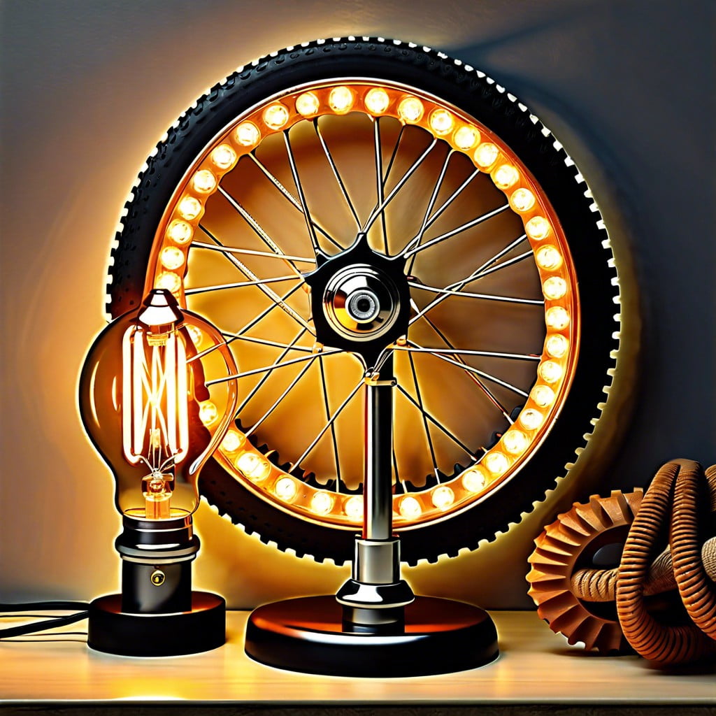 retro bicycle wheel and gear lamp
