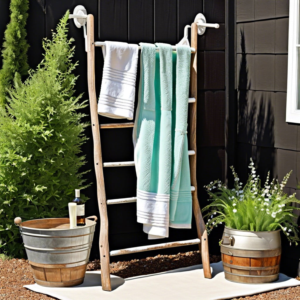 vintage ladder as towel rack