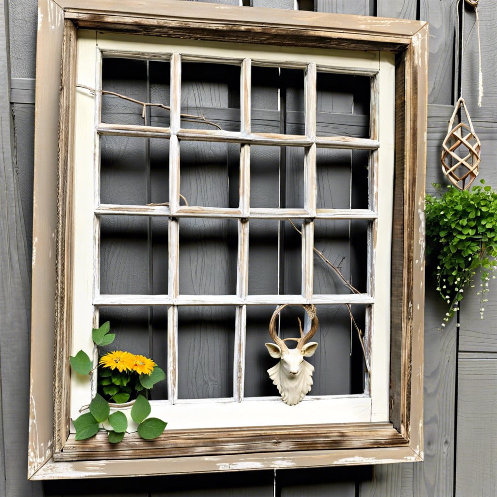 vintage window frame as outdoor art