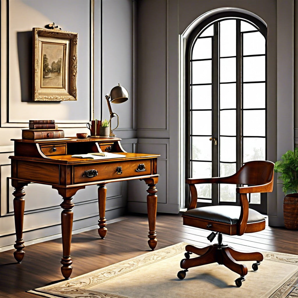 pairing antique writing desks with contemporary chairs