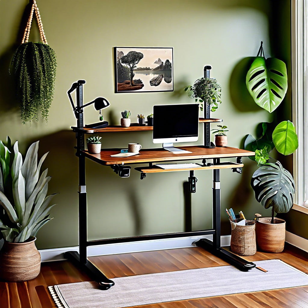 vintage standing desk as part of a home wellness setup