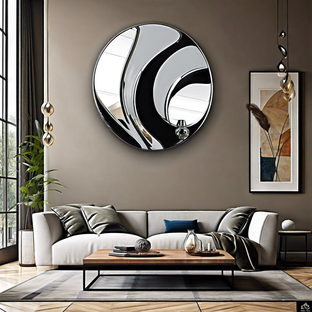combining modern art with convex mirrors for unique wall decor