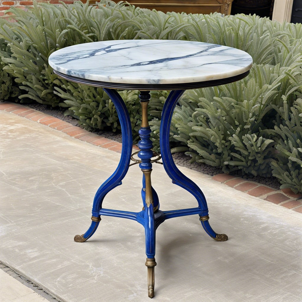 early 20th century french bistro table with bluewhite marble top