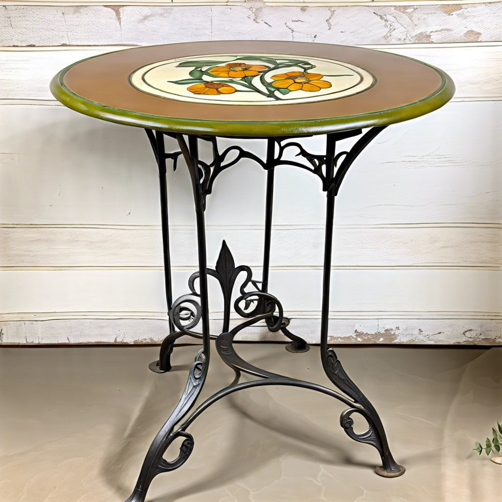 french art nouveau bistro table with floral ironwork