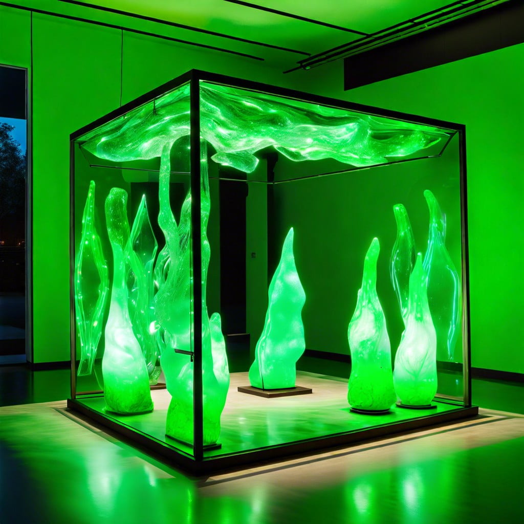 green glowing glass as modern art installations