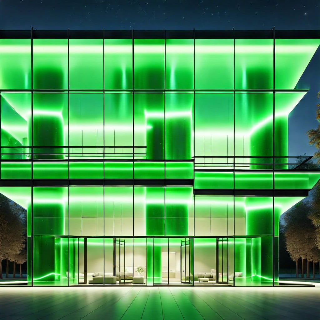 green glowing glass in architecture