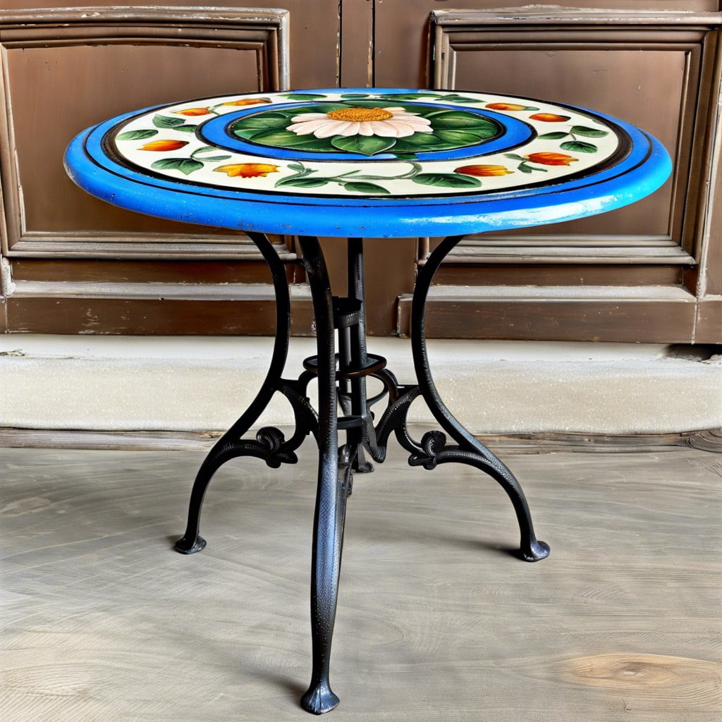 late victorian style cast iron bistro table with enameled top