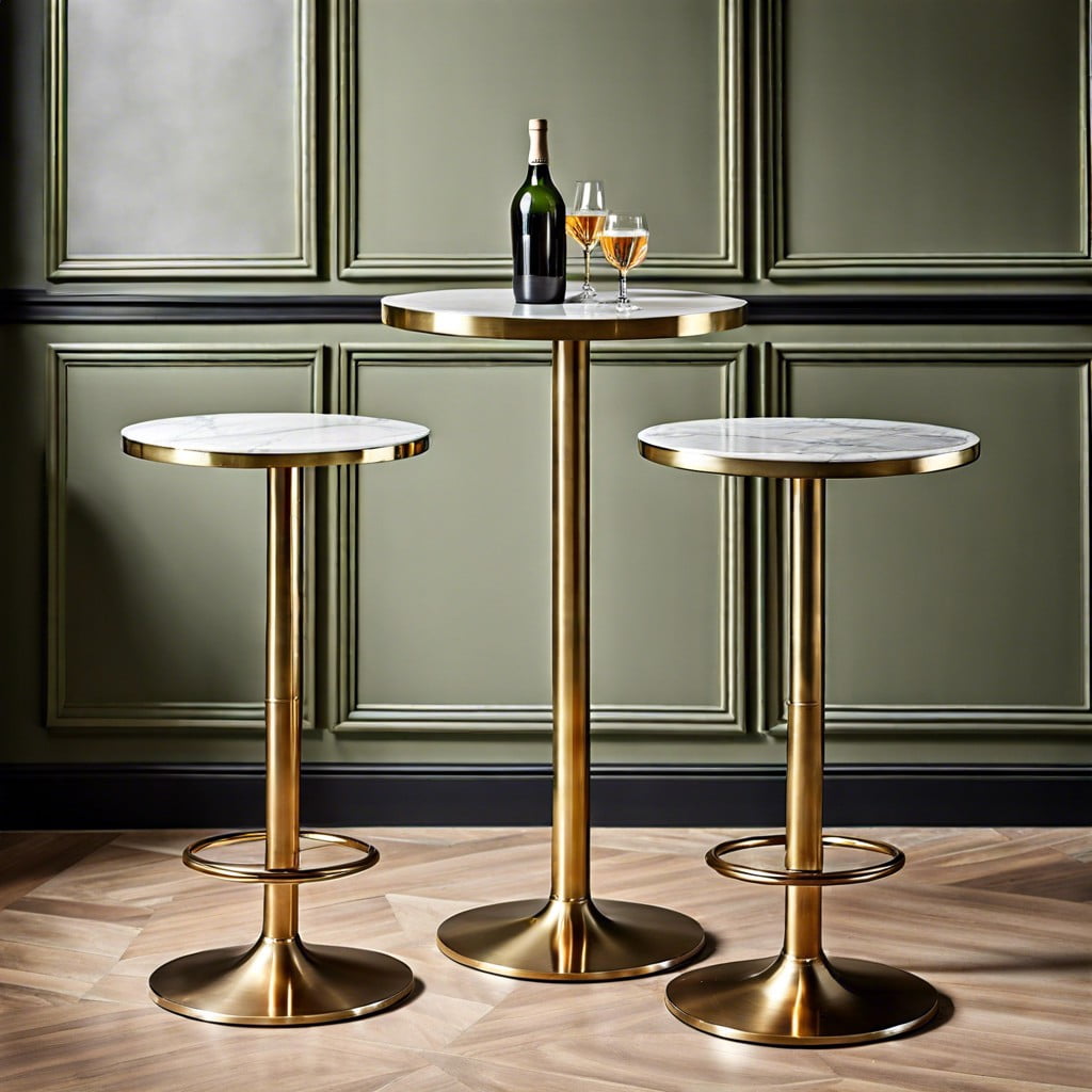 pair of bar height bistro tables with brass bases