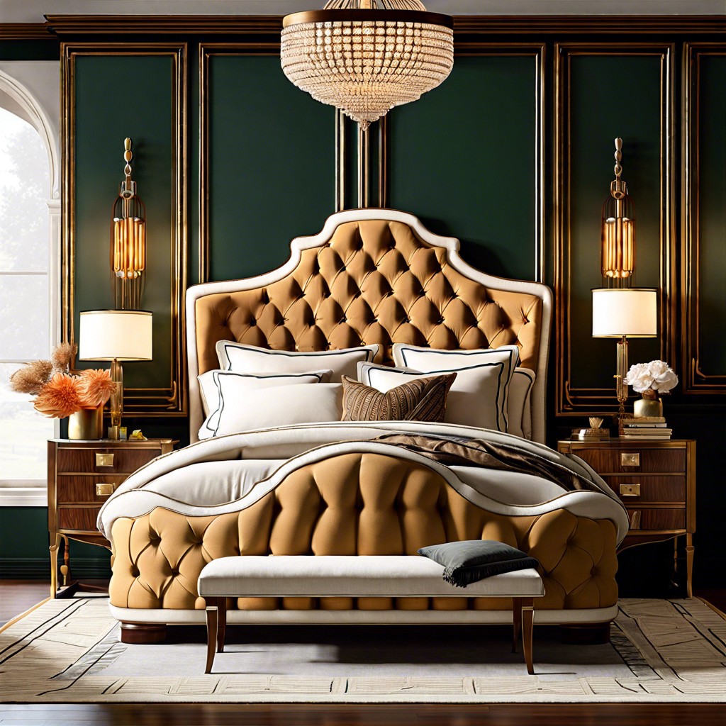 1920s upholstered bed with tufting