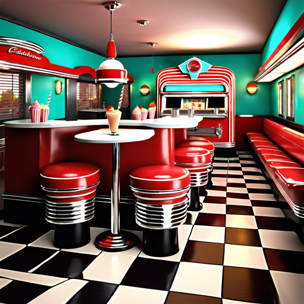 1950s retro diner with jukebox and milkshakes