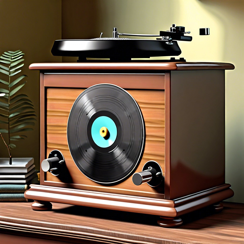 antique dresser with a record player top