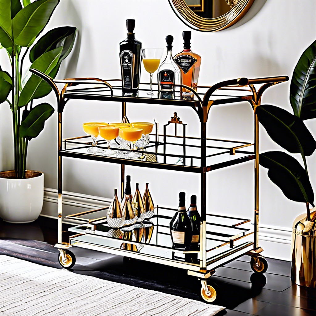 art deco cart with mirrored shelves