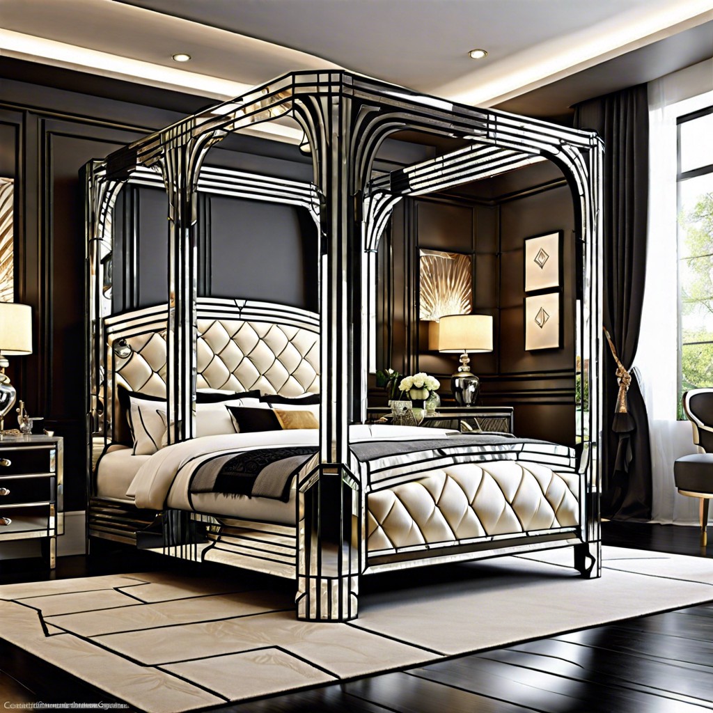 art deco mirrored bed frame