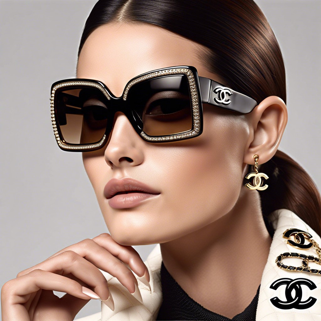 chanel square sunglasses with cc logos at the temples
