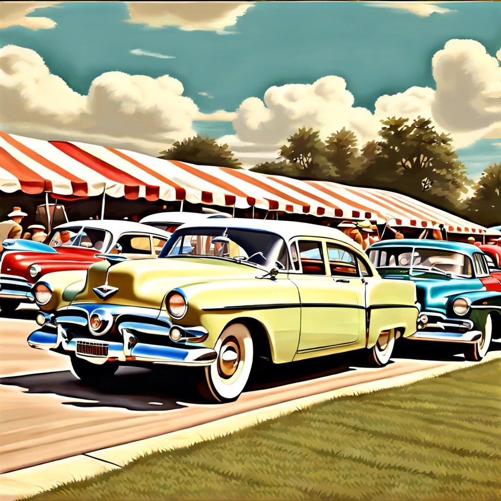 classic car gathering in the 1950s