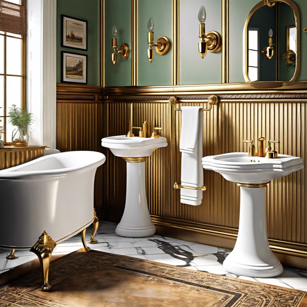 colonial revival charms pedestal sinks and brass candlestick holders