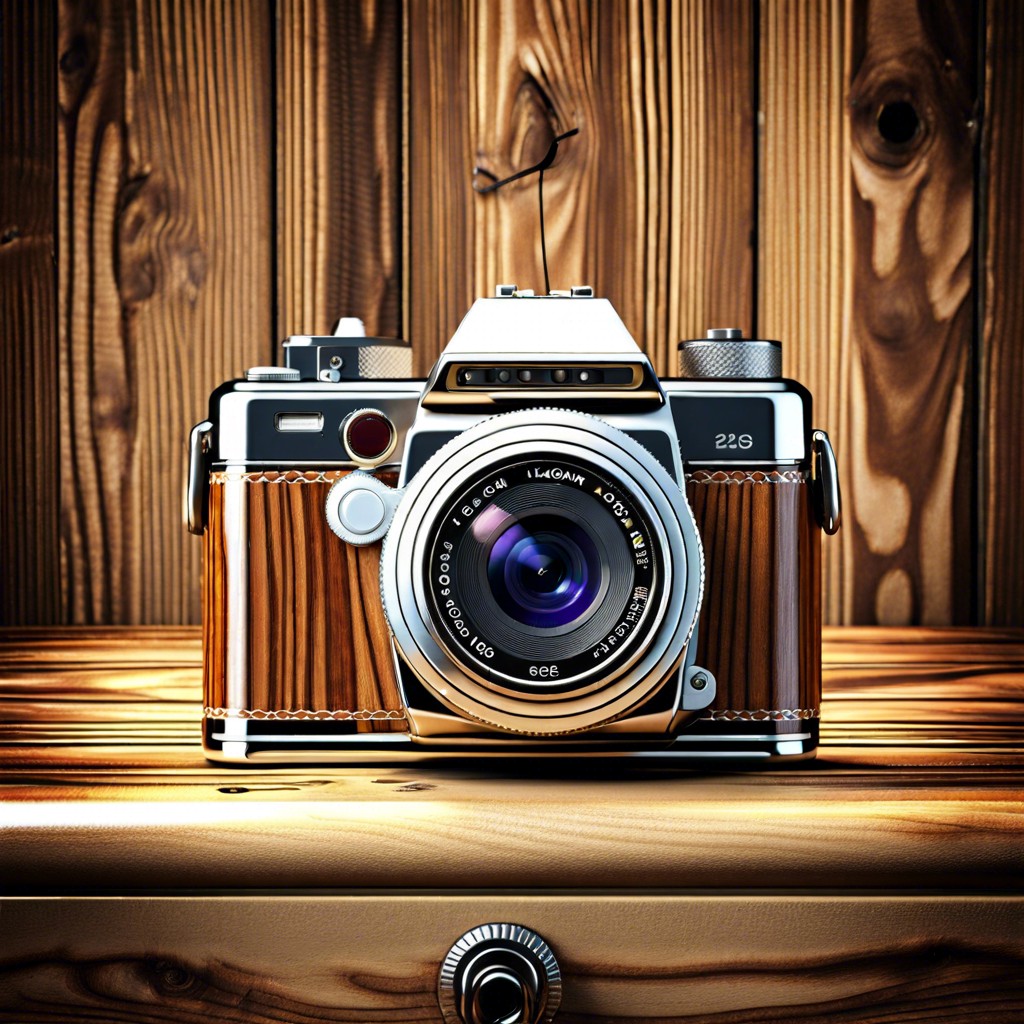 faux wood grain digital camera with leather accents
