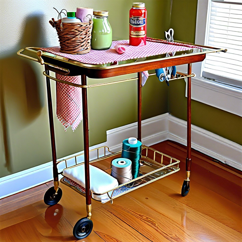 fold out sewing table turned bar cart