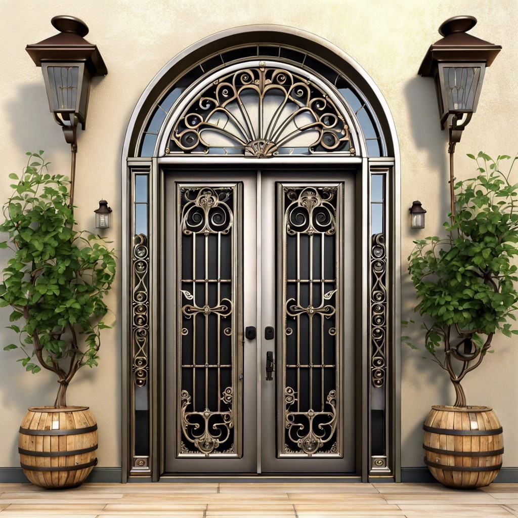 french doors with ironwork